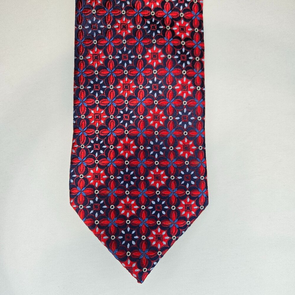 Bruno Piattelli Red Blue and white Geometric Silk Tie 58 x 3.5 inches
